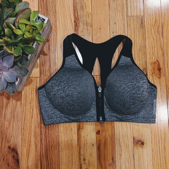 reebok zip front bra